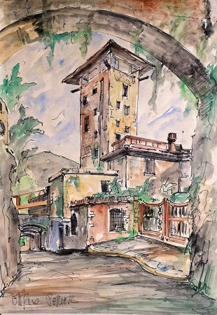 Quadro di Enrico  Perietz  strada di campagna - acquerello carta 